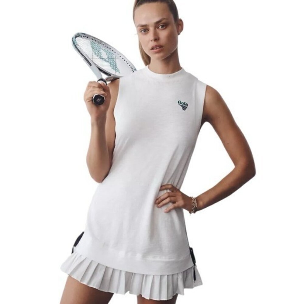 ANTHROPOLOGIE Gola Layer Up Mini Dress Pleated Ruffled Hem Ivory Size L NEW